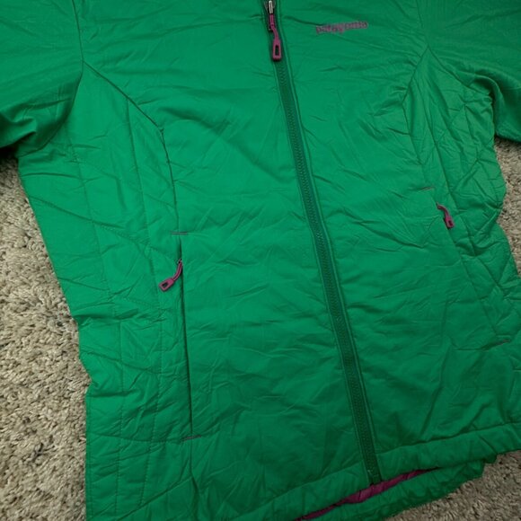 Patagonia Women’s Green XS Jacket Primaloft Full Zip Outdoors Pockets Pink Logo - Picture 8 of 16
